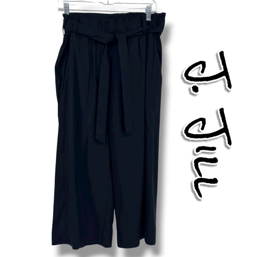 J Jill Linen Stretch Belted Paper Bag Waist Wide Leg Cropped Pants Womens Sz SP